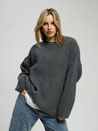 Nadia Knit Sweater with Crew Neck in Dark Grey