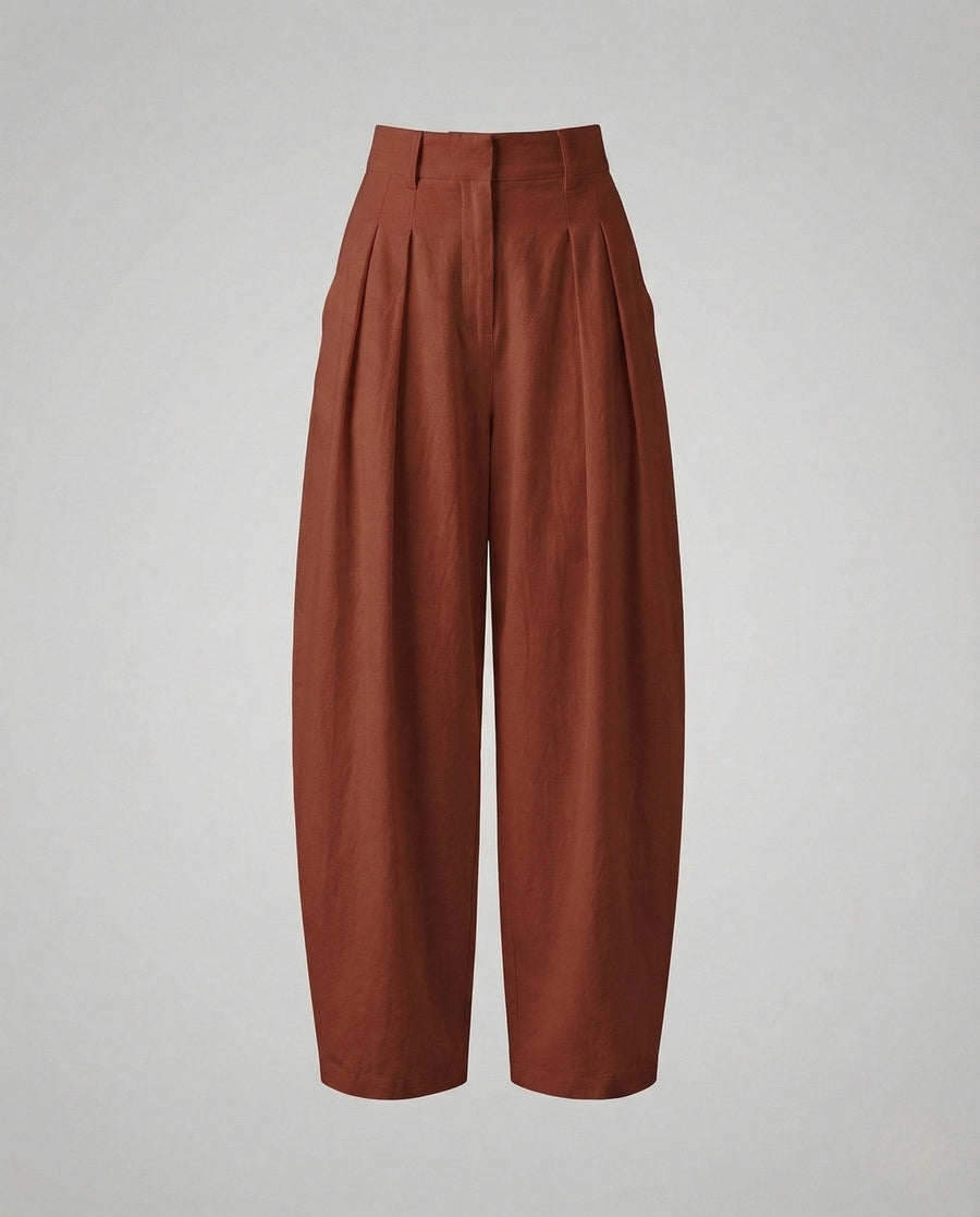 Nadia Linen Sweater with Pleated in Brown