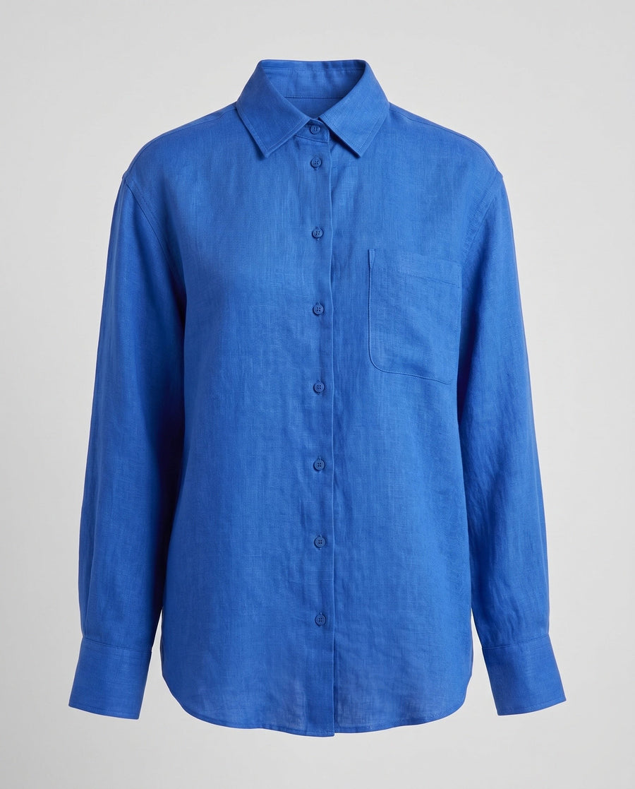 Nadine Airy Linen Blouse in Kleinblau