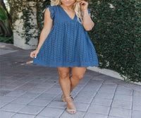 Nadine Airy Midi Dress with Ruffles in Blue
