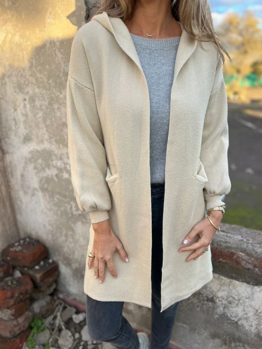 Nadine Knit Cardigan with Hood in Apricot