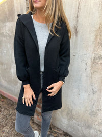 Nadine Knit Cardigan with Hood in Black