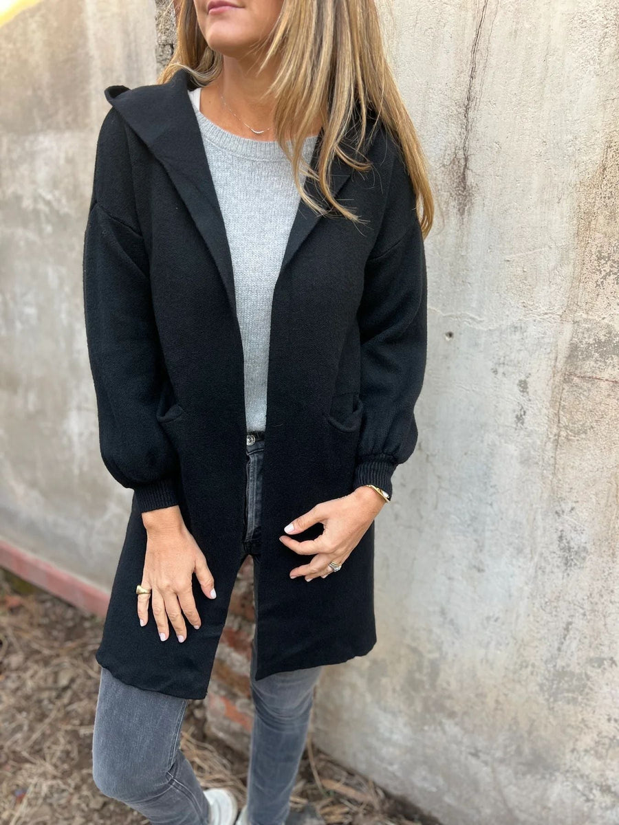 Nadine Knit Cardigan with Hood in Black