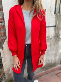 Nadine Knit Cardigan with Hood in Red