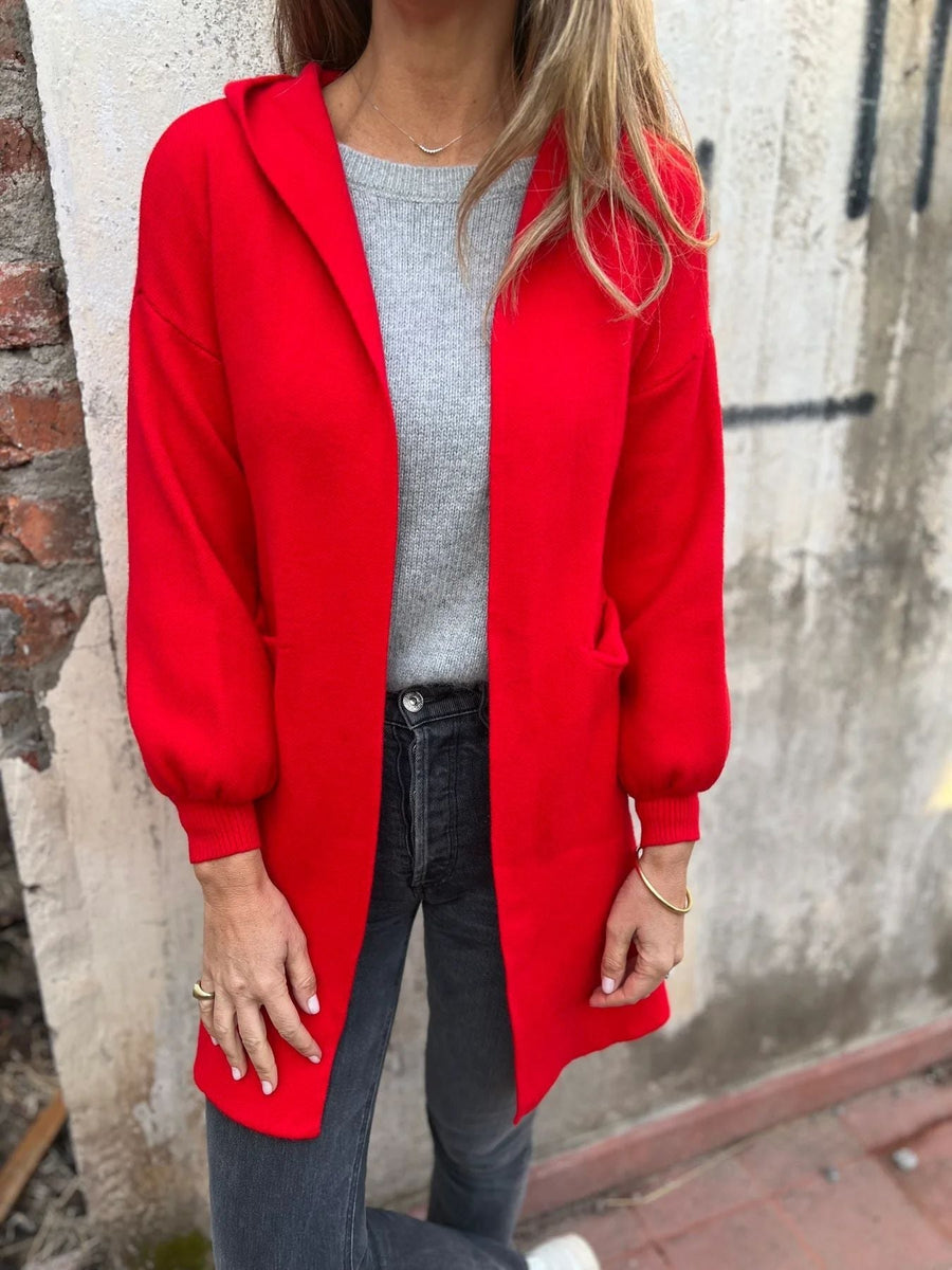 Nadine Knit Cardigan with Hood in Red