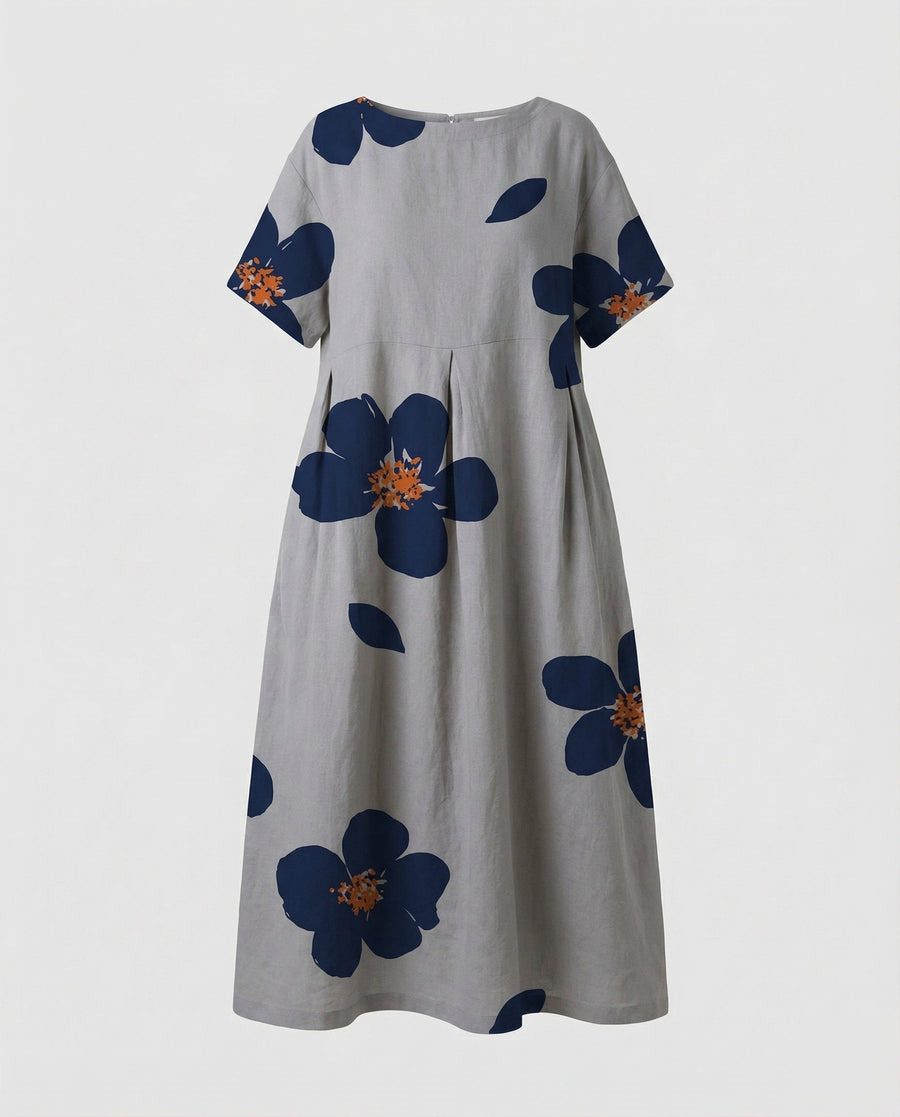Nadine Relaxed Linen Blend Dress in Grey