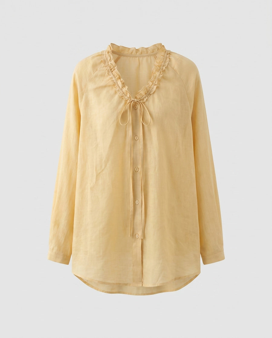 Nalani Airy Linen Blouse with Ruffles in Ingwer