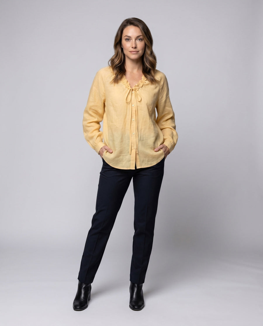 Nalani Airy Linen Blouse with Ruffles