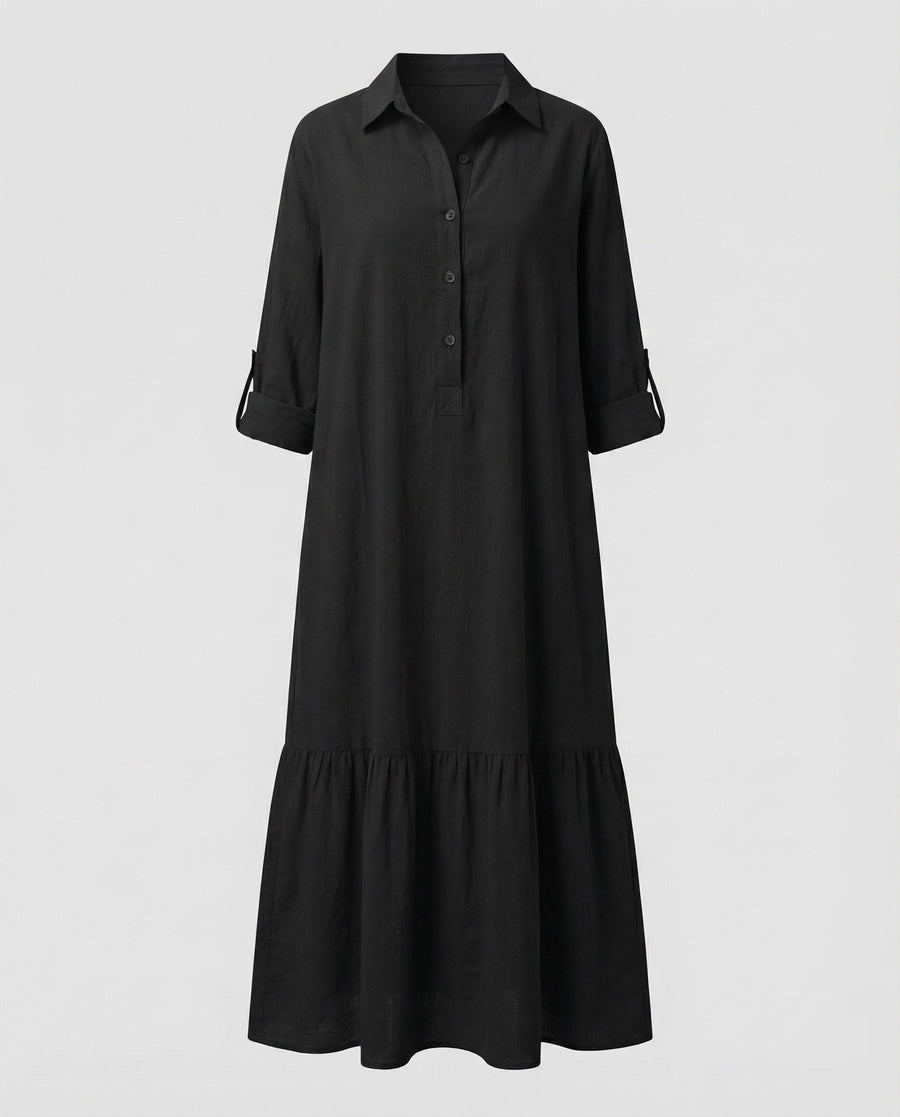 Nalani Relaxed Linen Dress in Black