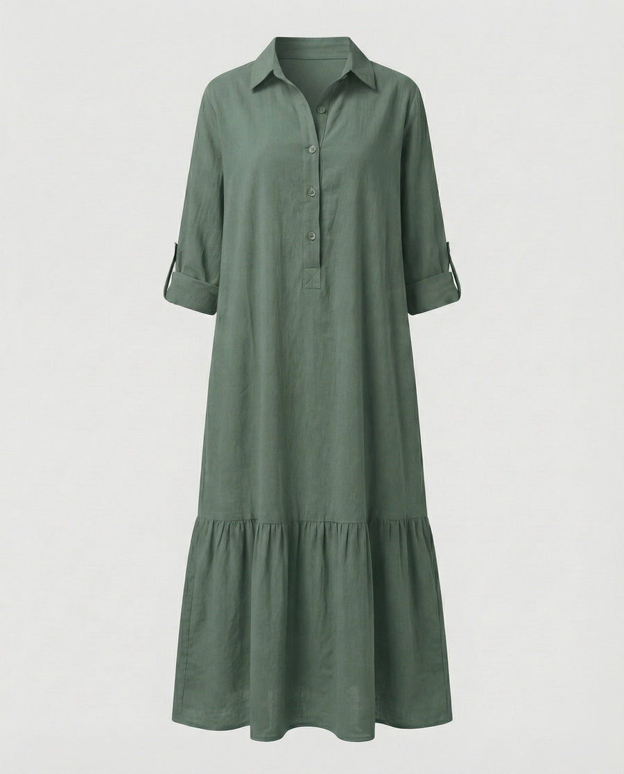 Nalani Relaxed Linen Dress in Green
