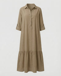 Nalani Relaxed Linen Dress in Khaki