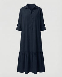 Nalani Relaxed Linen Dress in Navy
