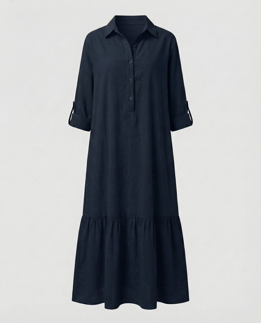 Nalani Relaxed Linen Dress in Navy