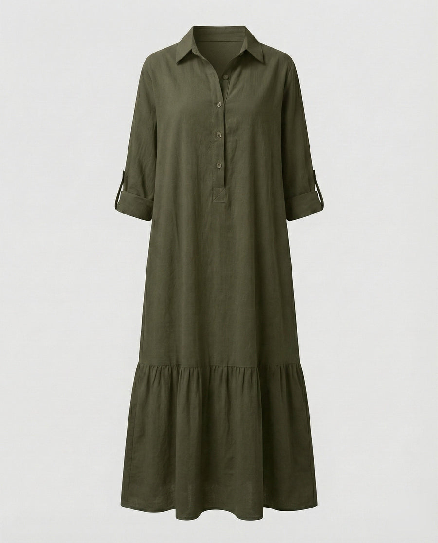 Nalani Relaxed Linen Dress in Olive Green