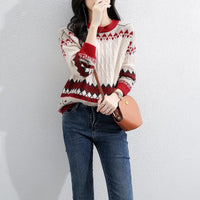 Naomi Knit Sweater with Crew Neck in Red