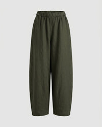 Naomi Relaxed Linen Bag with Elastic Waist and Pockets in Dark Green