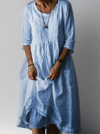 Naomi Women's Pleated Casual Midi Dress with 3/4 Sleeves in Blue