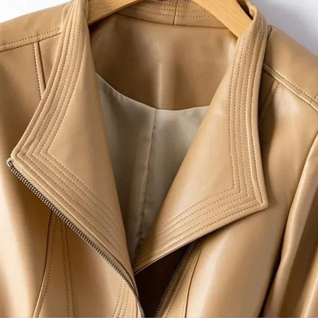 Natalie Tailored Leather Jacket in Beige