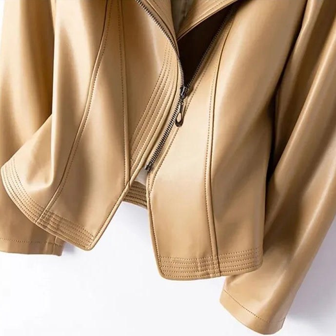 Natalie Tailored Leather Jacket in Beige