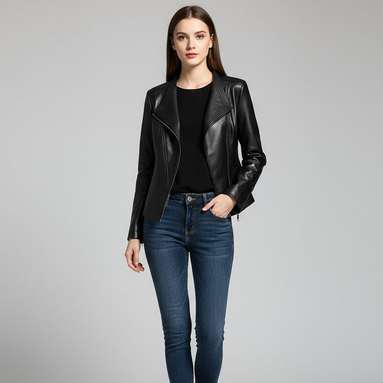 Natalie Tailored Leather Jacket in Charcoal