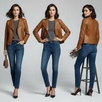 Natalie Tailored Leather Jacket in Sienna Brown