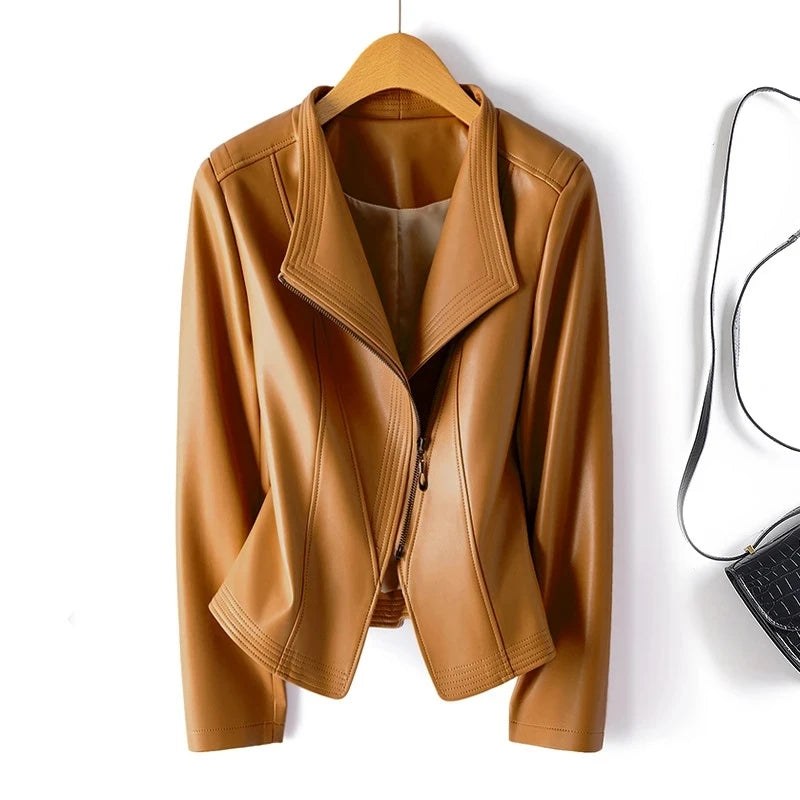 Natalie Tailored Leather Jacket in Sienna Brown