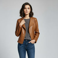 Natalie Tailored Leather Jacket in Sienna Brown