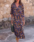Nathalie™ Retro Print V-Neck Dress