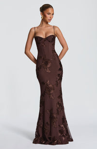 Flora Maxi Dress – Plum Brown