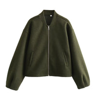 Nellie Casual Quilted Jacket with Zip Front and Pockets in Olive Green
