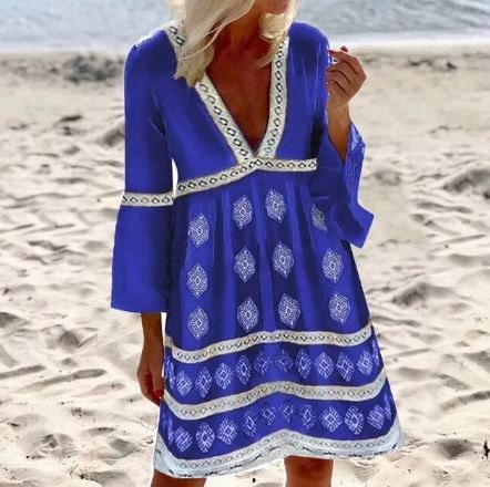 Nellie Comfortable Leather Summer Dress in Blue