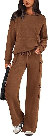 Nellie Comfortable Trousers with Hood in Dark Brown