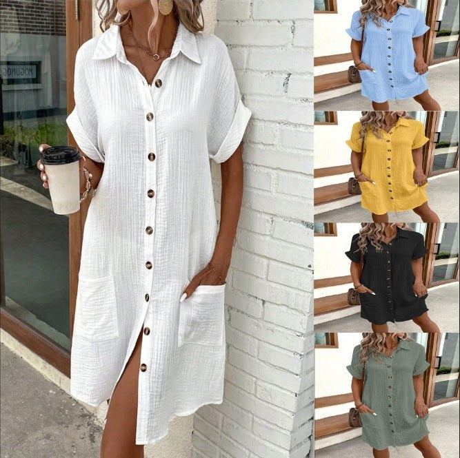 Nellie Lightweight Dress with Button Front and Pockets