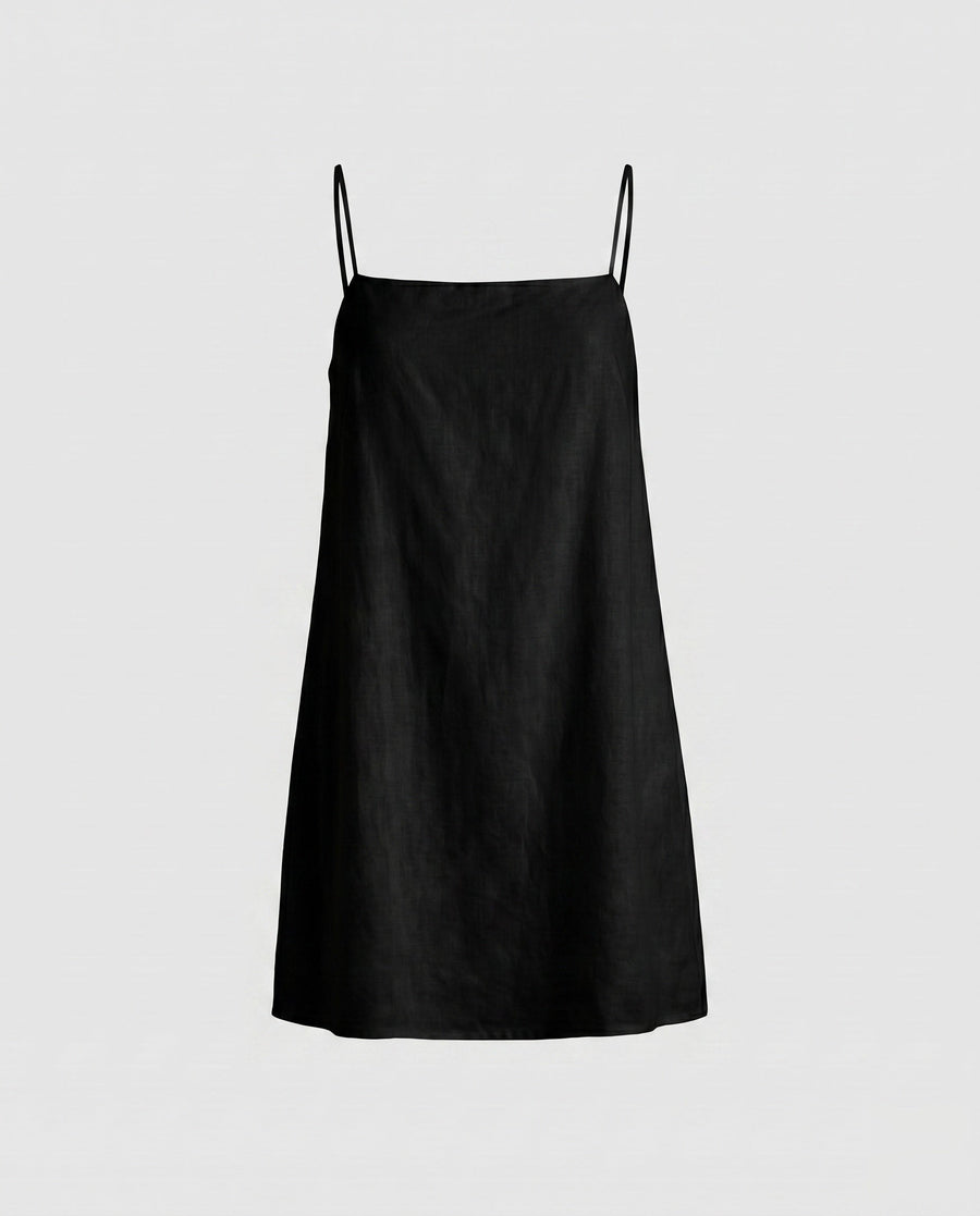 Nellie Linen Mini Dress in Black
