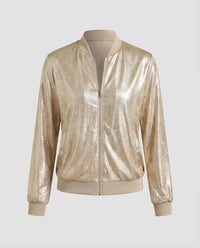 Nellie Satin Jacket with Zip Front in Champagne