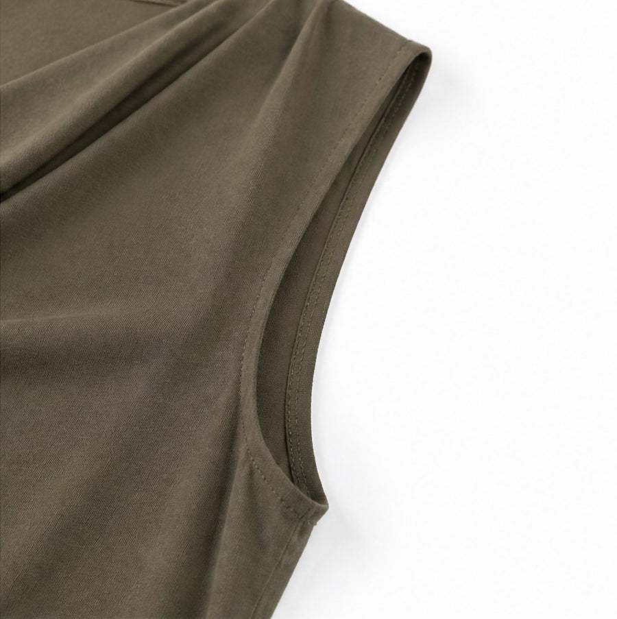Nelvara Women's Cowl Neck Sleeveless Shift Mini Dress in Army Green