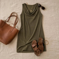 Nelvara Women's Cowl Neck Sleeveless Shift Mini Dress in Army Green