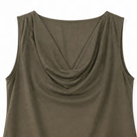 Nelvara Women's Cowl Neck Sleeveless Shift Mini Dress in Army Green