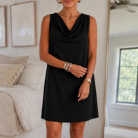 Nelvara Women's Cowl Neck Sleeveless Shift Mini Dress in Black