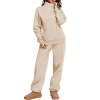 Nerissa Comfortable Trousers with Stand Collar in Beige