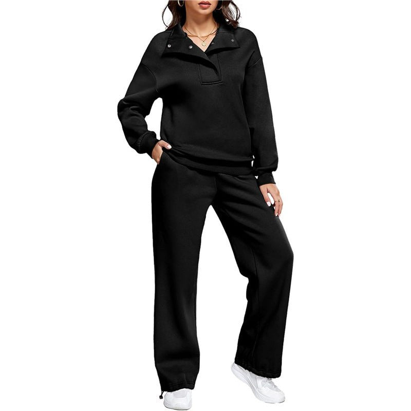 Nerissa Comfortable Trousers with Stand Collar in Black