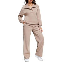 Nerissa Comfortable Trousers with Stand Collar in Khaki