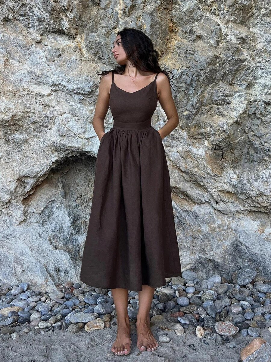 Nerissa Cotton Summer Dress in Coffee