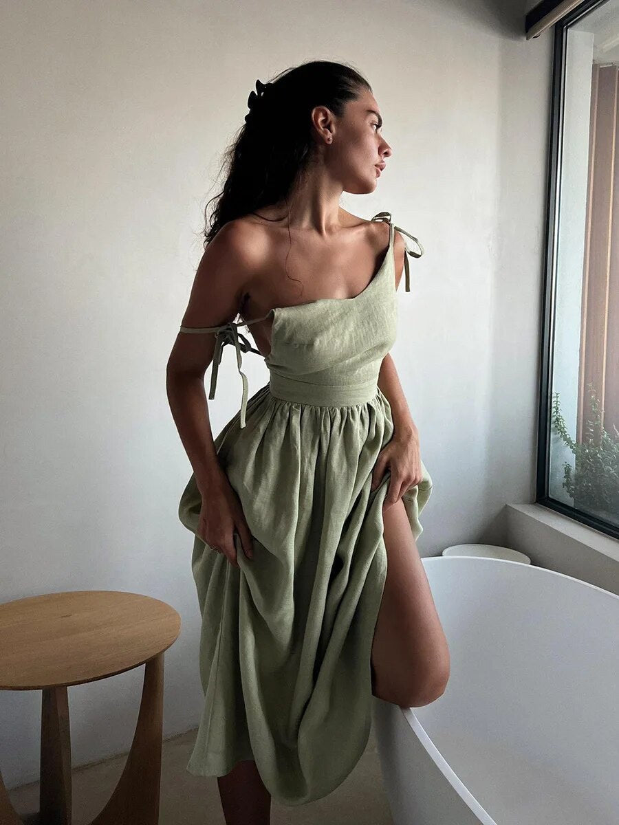 Nerissa Cotton Summer Dress in Light Green
