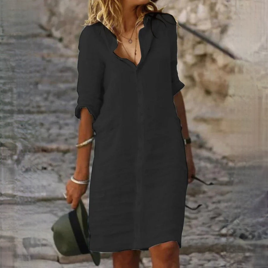 Nerissa Linen Dress in Black