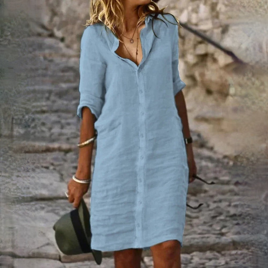 Nerissa Linen Dress in Sky Blue
