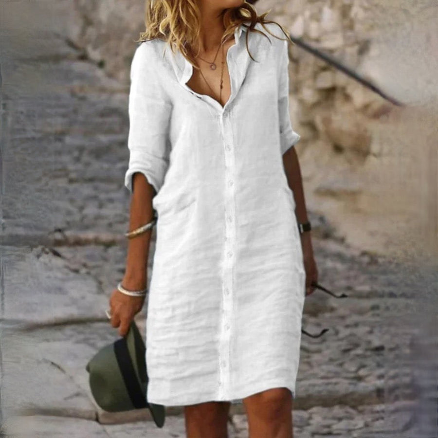 Nerissa Linen Dress in White