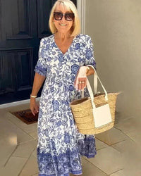 Nerissa Women's Floral Tiered Midi Dress in Blue