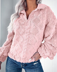 Nessa Sweater with Stand Collar and Zip Front in Pink