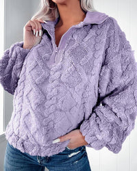 Nessa Sweater with Stand Collar and Zip Front in Purple
